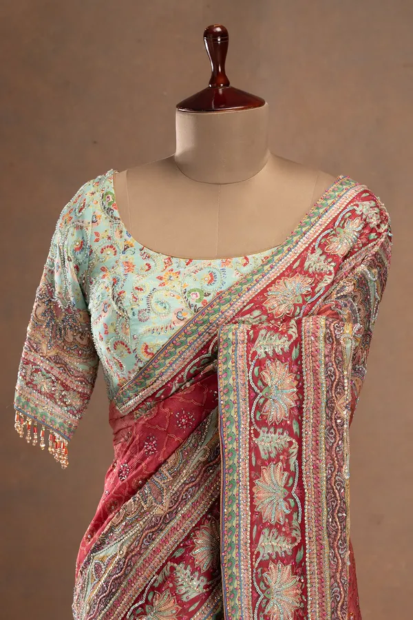 Pink_Ombre_Printed_Crepe_Designer_Saree_with_Embroidered_Contrast_Ready-Made_Blouse