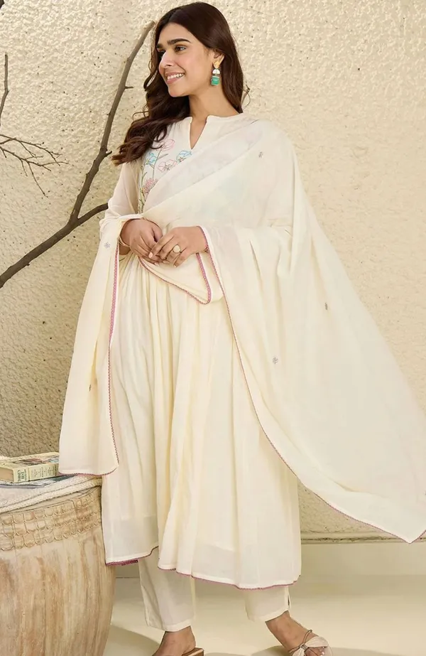 White_Pure_Cotton_Kurta_with_Pant_&_Dupatta_Set_|_For_Women