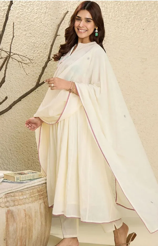 White_Pure_Cotton_Kurta_with_Pant_&_Dupatta_Set_|_For_Women