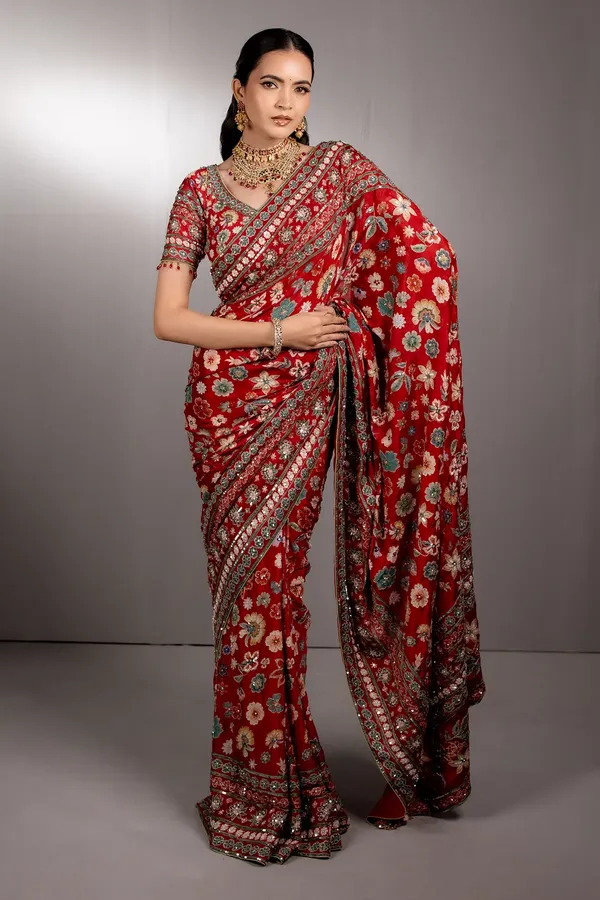 Teal_Blue_Embroidered_Designer_Saree_with_Readymade_Blouse