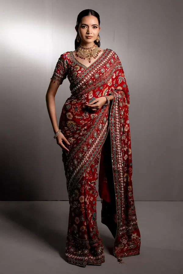 Teal_Blue_Embroidered_Designer_Saree_with_Readymade_Blouse