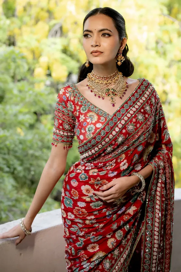 Teal_Blue_Embroidered_Designer_Saree_with_Readymade_Blouse
