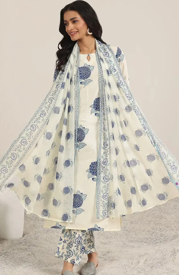 Blue_Floral_Printed_Kurta_with_Pant_&_Dupatta_Set_|_For_Women