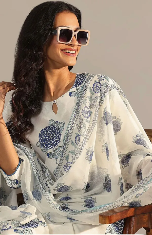 Blue_Floral_Printed_Kurta_with_Pant_&_Dupatta_Set_|_For_Women