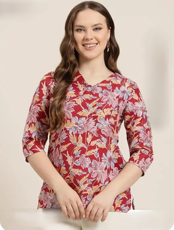 Pink_Pure_Cotton_Printed_Short_Kurti_|_For_Women