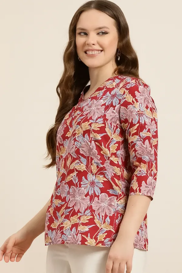 Pink_Pure_Cotton_Printed_Short_Kurti_|_For_Women