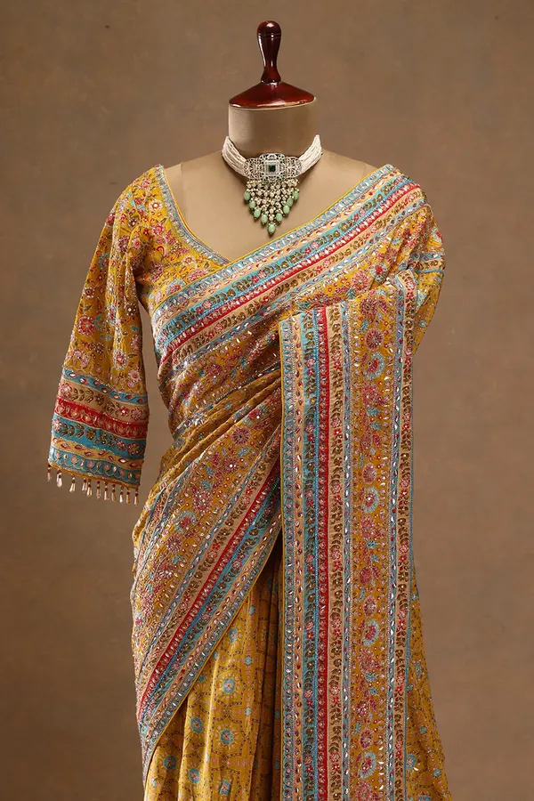 Yellow_Printed_Crepe_Designer_Saree_with_Embroidered_Ready-Made_Blouse