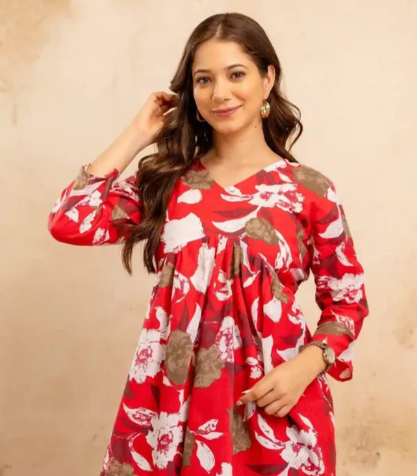 Maroon_Pure_Cotton_Printed_Short_Kurti_|_For_Women