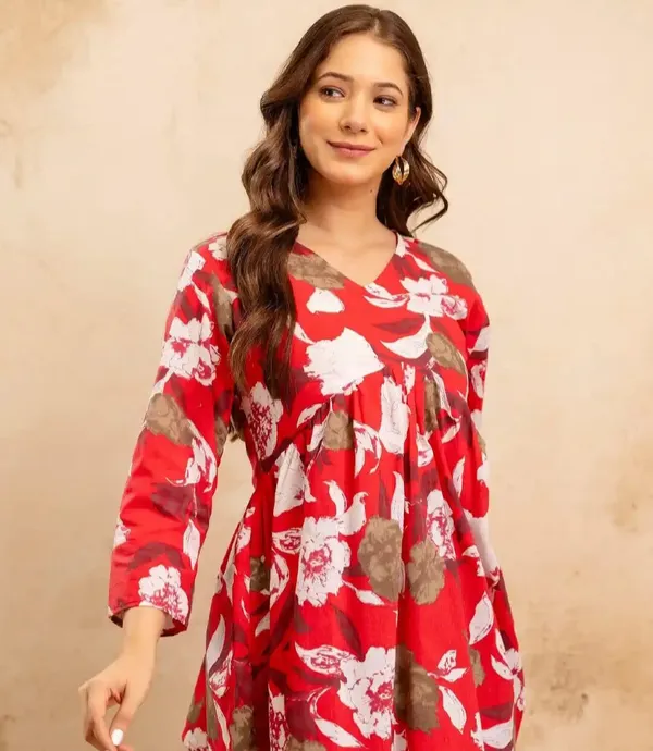 Maroon_Pure_Cotton_Printed_Short_Kurti_|_For_Women