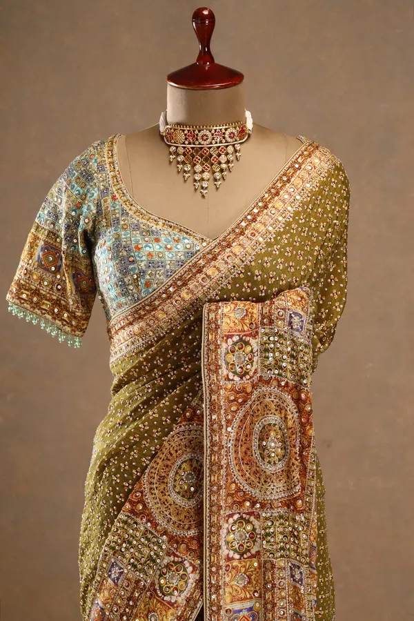 Olive_Green_Stone_Embroidered_Crepe_Designer_Saree_with_Readymade_Blouse