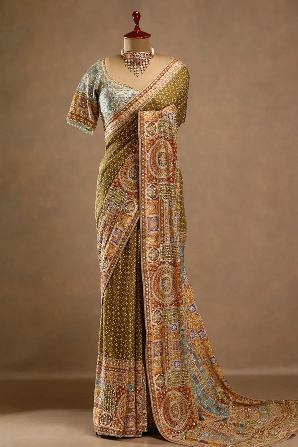 Olive_Green_Stone_Embroidered_Crepe_Designer_Saree_with_Readymade_Blouse