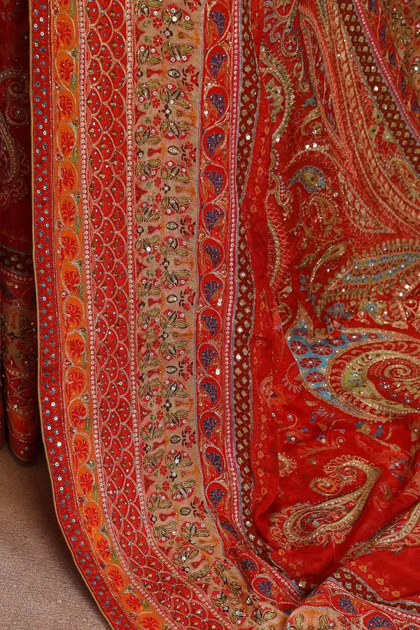 Red_Printed_Crepe_Designer_Saree_with_Embroidered_Elbow_Sleeve_Blouse