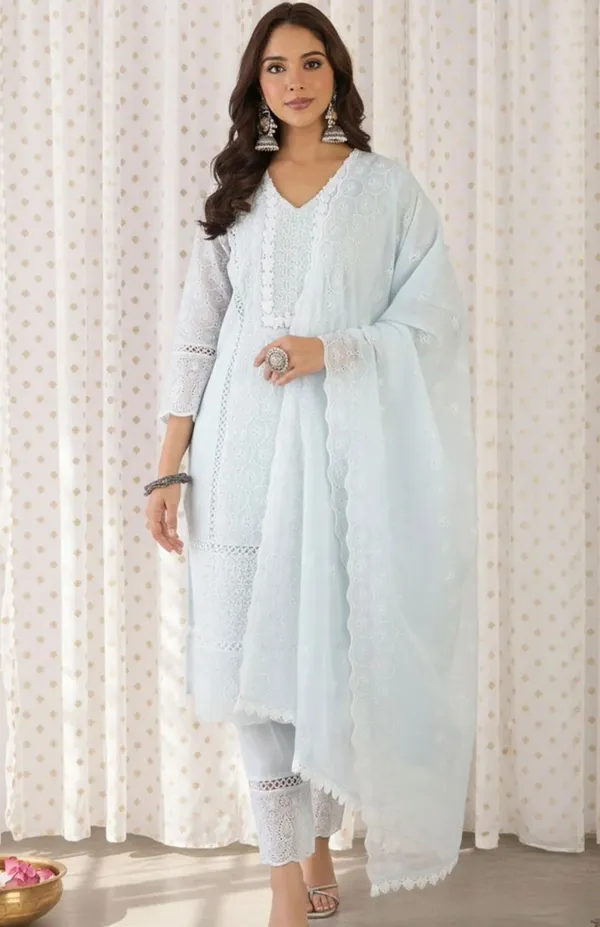 Sky_Pure_Cotton_Kurta_with_Pant_&_Dupatta_Set_|_For_Women
