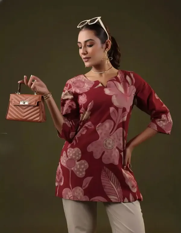 Red_Pure_Cotton_Printed_Short_Kurti_|_For_Women
