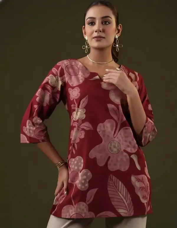 Red_Pure_Cotton_Printed_Short_Kurti_|_For_Women