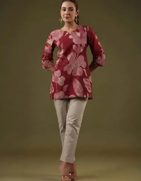 Red_Pure_Cotton_Printed_Short_Kurti_|_For_Women