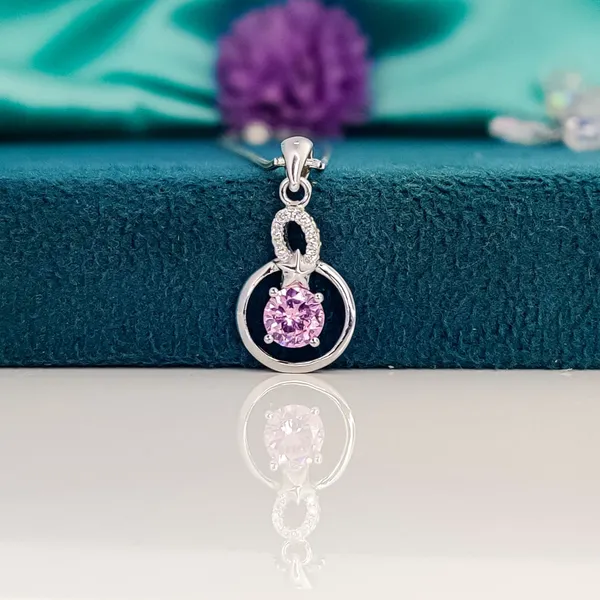 Silver_Elegant_Pink_Gemstone_Pendant_Necklace_With_Silver_Detailing