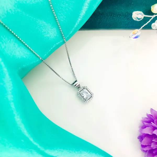 Silver_Elegant_Emerald-Cut_Crystal_Pendant_Necklace_With_Halo_Setting