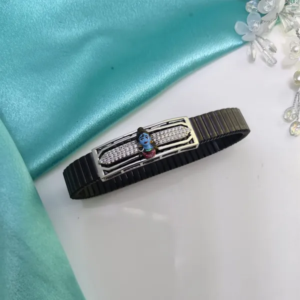 Black_And_Silver_Elegant_Rubber_Strap_Bracelet_With_Crystal_Skull_Embellishment_And_Silver_Detailing