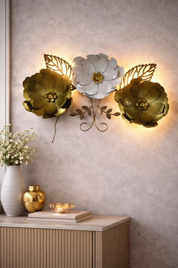 Off_White_And_Brown_Floral_Wall_Art_With_Led