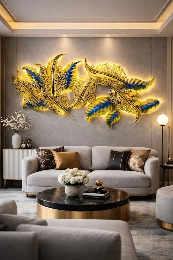 Luxury_Golden_Leaf_LED_Metal_Wall_Art_Designer_Wall_Décor