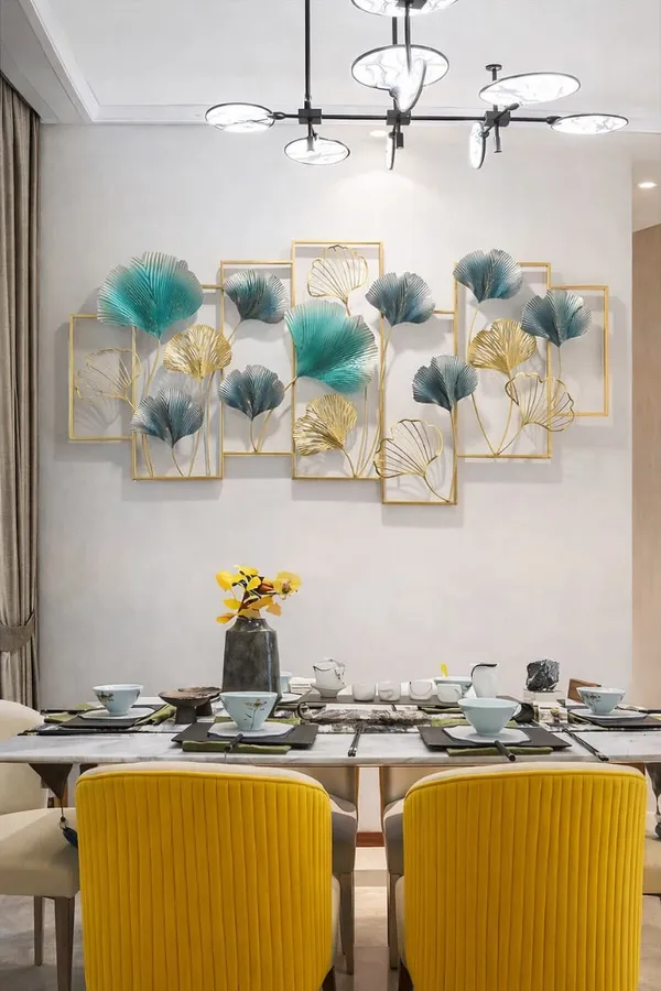 Luxury_Teal_Gold_Ginkgo_Leaf_Metal_Wall_Art_for_Modern_Dining_Room_Decor