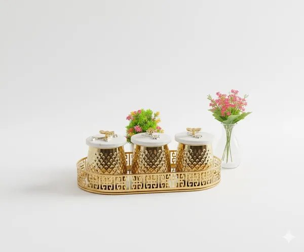 Gold_And_White_Metal_Combo_Set_Of_Marble_Jars_And_Mirror_Tray