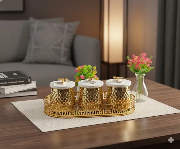 Gold_And_White_Metal_Combo_Set_Of_Marble_Jars_And_Mirror_Tray