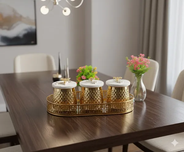 Gold_And_White_Metal_Combo_Set_Of_Marble_Jars_And_Mirror_Tray