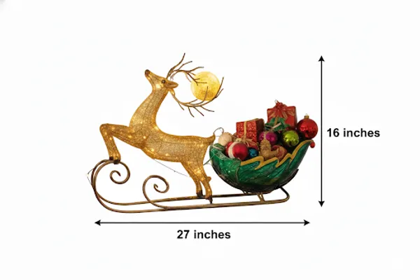 White_&_Green_Metal_Deer_Showpiece_With_Big_Chariot