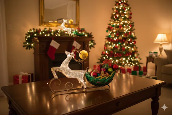 White_&_Green_Metal_Deer_Showpiece_With_Big_Chariot