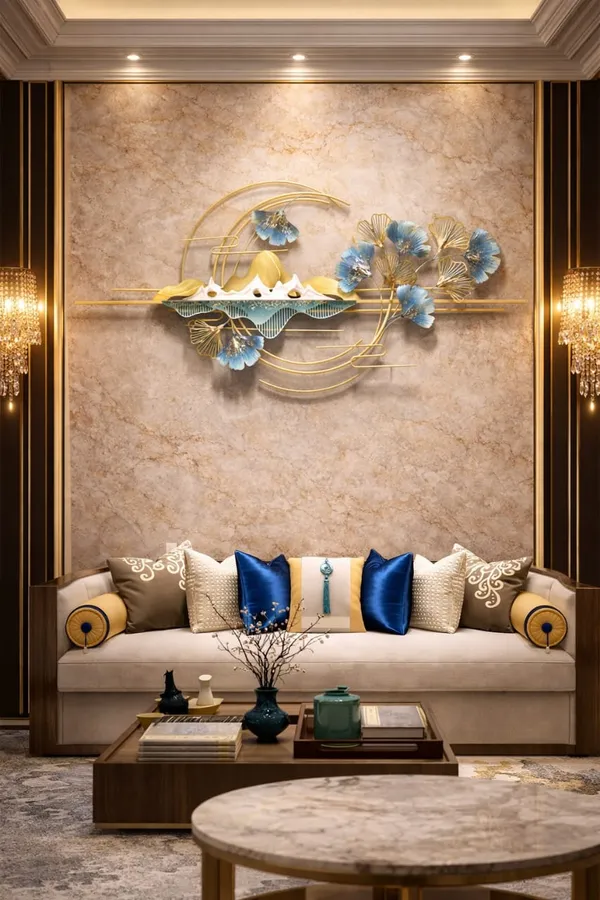 Modern_Blue_&_Gold_3D_Metal_Floral_Wall_Art