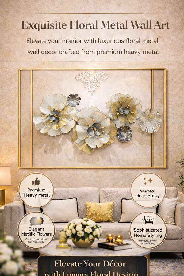 White_&_Gold_Floral_Metal_Wall_Art_Set