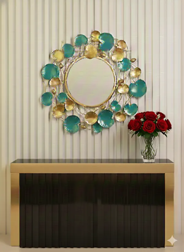 Gold_And_Green_Round_Metal_Mirror