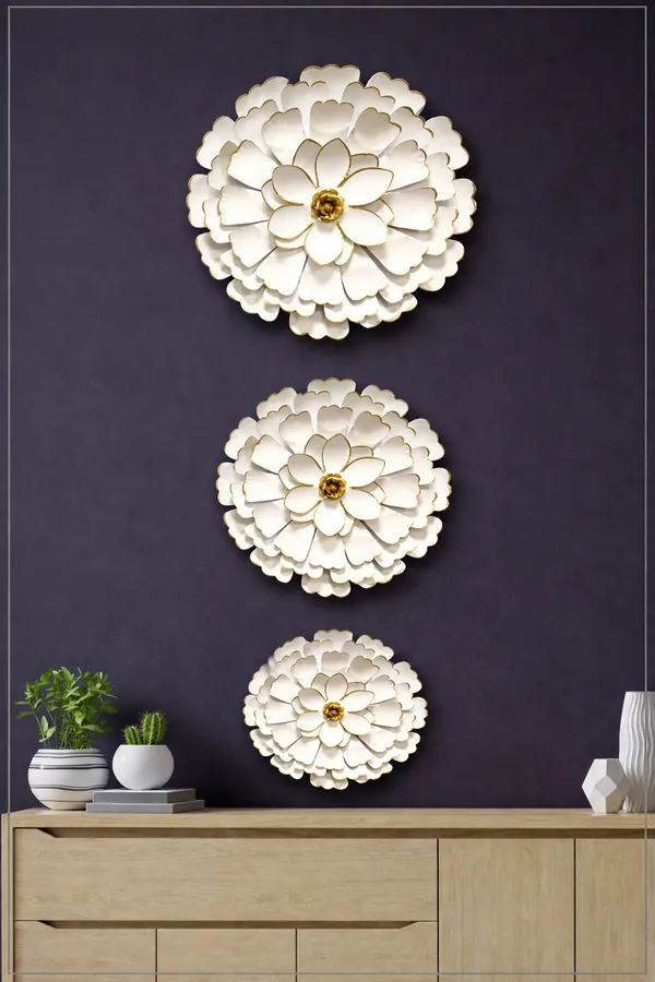 White_Floral_Metal_Wall_Art_Set