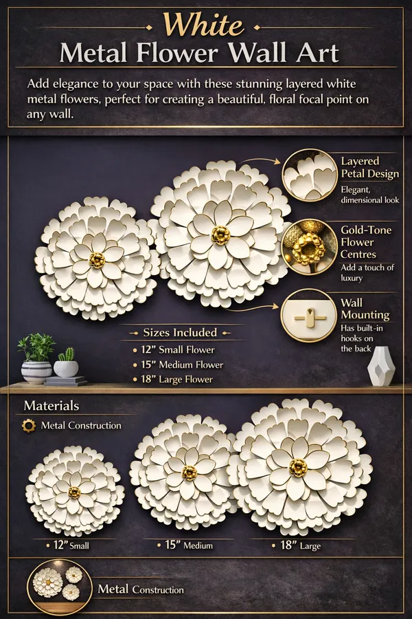 White_Floral_Metal_Wall_Art_Set