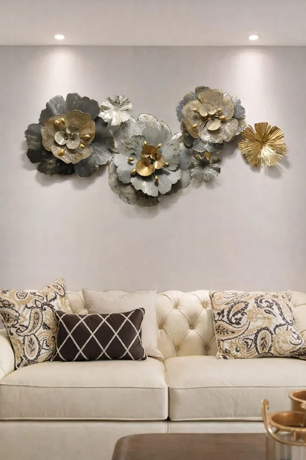 Grey_&_Gold_Floral_Metal_Wall_Art