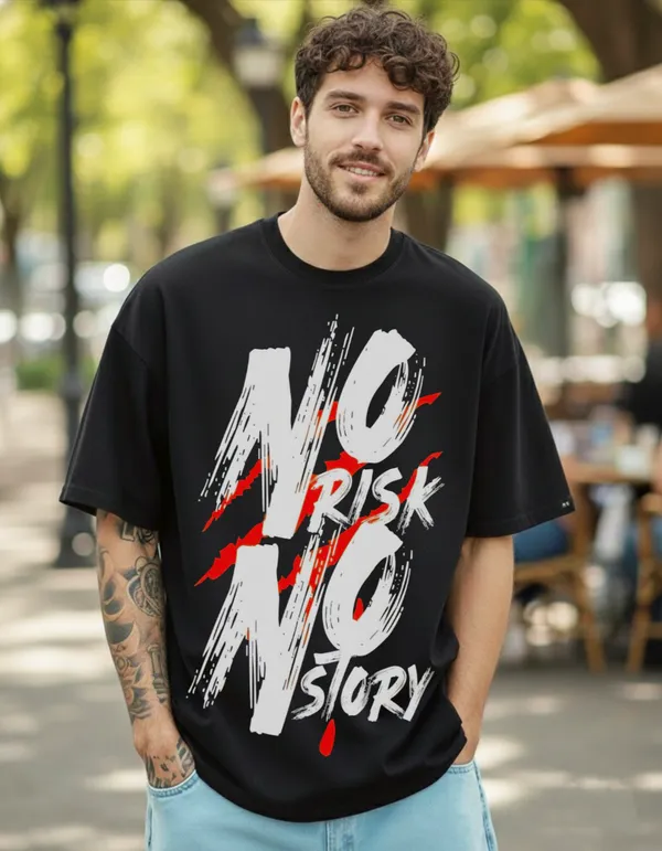 Black_No_Risk_No_Story_Quote_Design_Cotton_Oversized_T-Shirt_For_Men