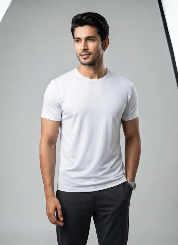 Plain white round neck sports t-shirt, 180 GSM mesh knit