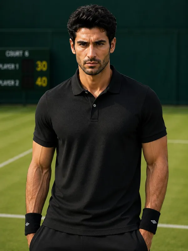 Plain black polo t-shirt, 180 GSM mesh knit sports wear