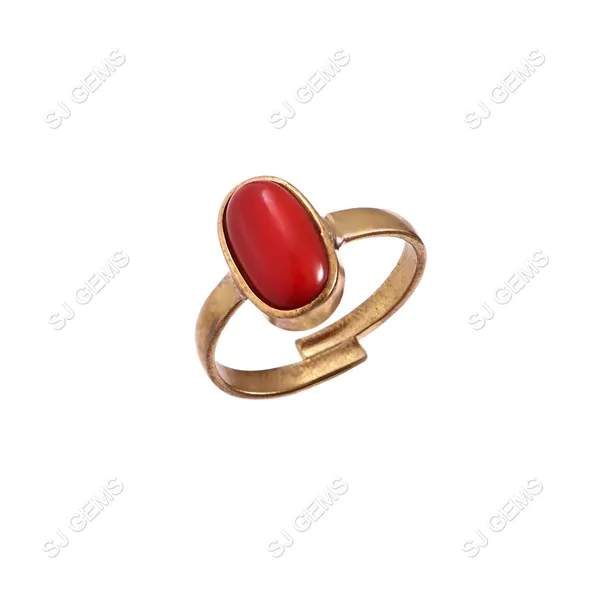 Sj_Gems__natural_coral_munga__Panchdhatu_Ring_|_Lab_certified|_Adjustable_unisex_Ring