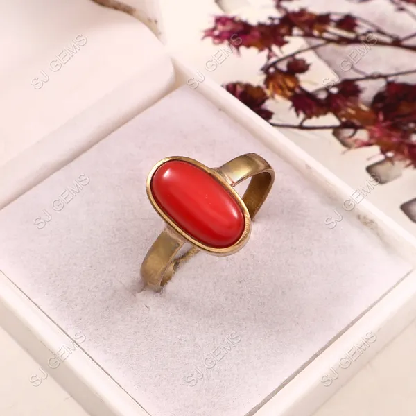 Sj_Gems__natural_coral_munga__Panchdhatu_Ring_|_Lab_certified|_Adjustable_unisex_Ring