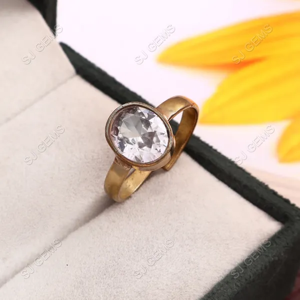Sj_Gems__natural_zercon_white_sapphire__Panchdhatu_Ring_|_Lab_certified|_Adjustable_unisex_Ring