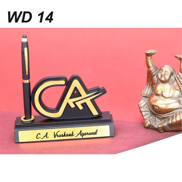 Gold_And_Brown_Cat_Desk_Pen_Stand_Trophy_Award_With_Nameplate