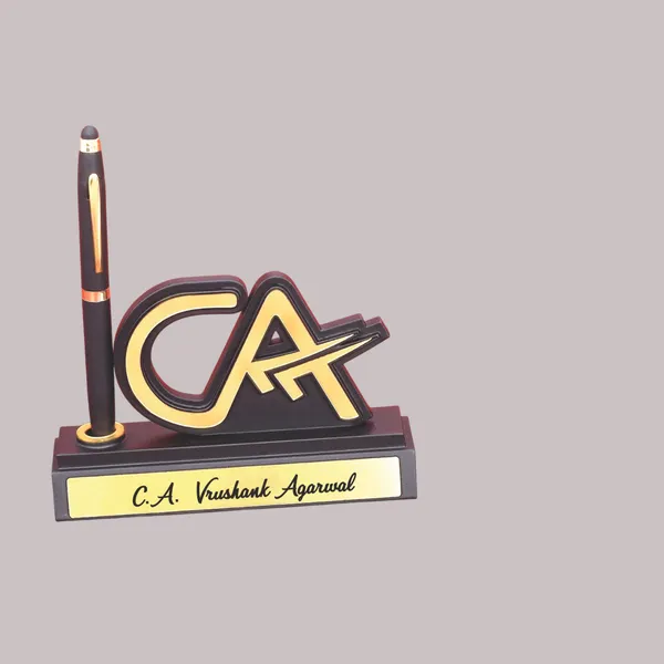 Gold_And_Brown_Cat_Desk_Pen_Stand_Trophy_Award_With_Nameplate
