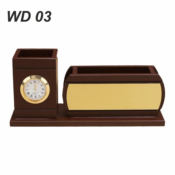 Gold_And_Brown_Premium_Wooden_Desk_Organizer_With_Clock_And_Pen_Holder