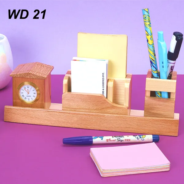 Wooden_Finish_Wooden_Desk_Organizer_With_Clock_Multi_Compartment_Stationery_Holder