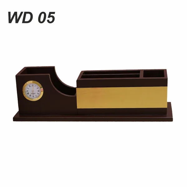 Gold_And_Brown_Premium_Wooden_Desk_Organizer_With_Clock_Multi_Compartment_Office_Accessory