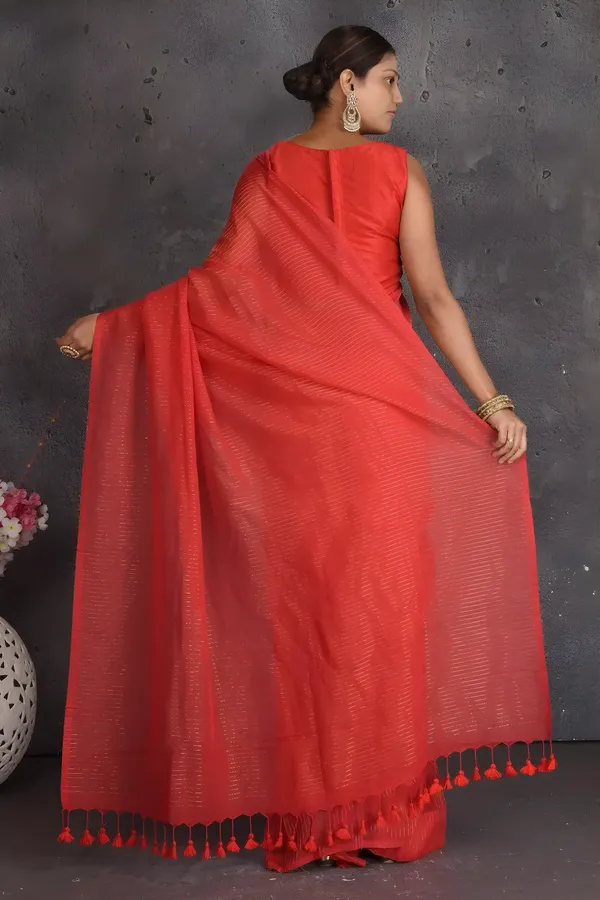 Red_Cotton_Silk_Stripe_Zari_Handloom_Regular_Wear_Saree_For_Women