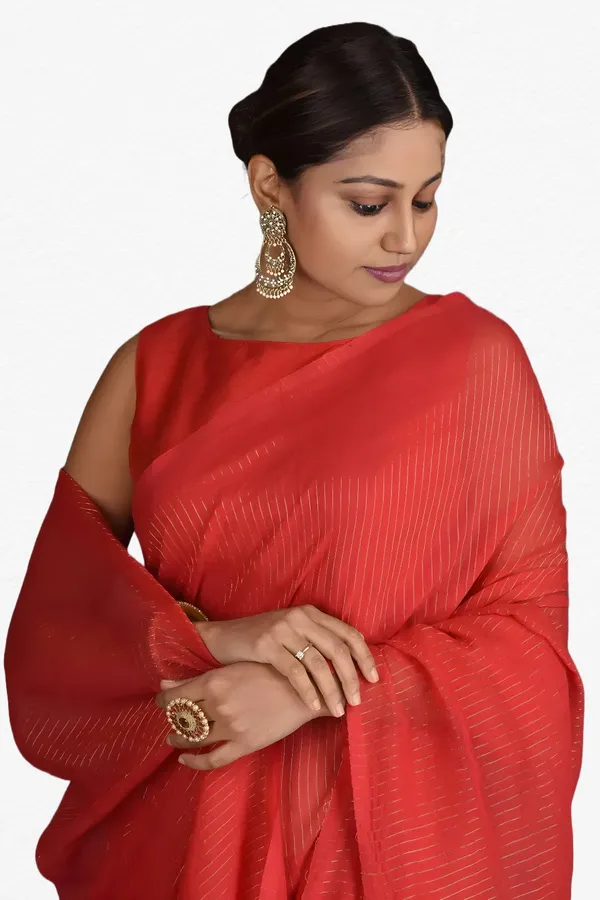 Red_Cotton_Silk_Stripe_Zari_Handloom_Regular_Wear_Saree_For_Women